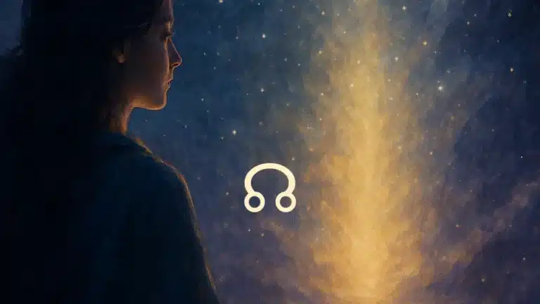 Symbole du nœud lunaire nord entouré de lumière, évoquant le chemin évolutif en astrologie karmique
