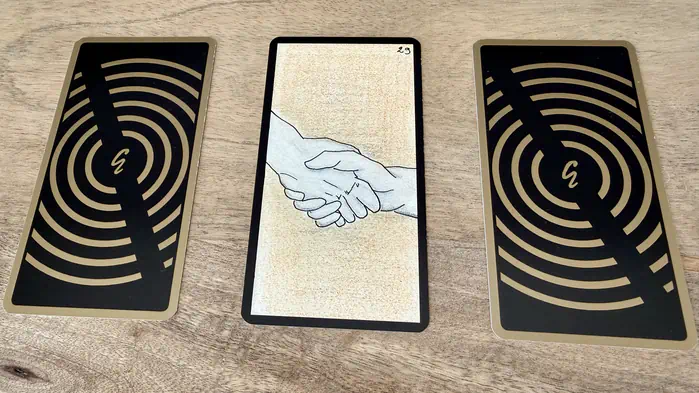 Une poignée de mains, illustration de la carte 29 de l'Oracle Gé : La Poignée de Mains.